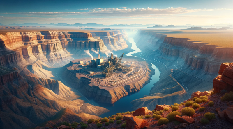 Futuristic image of a crater and mining site in a vast area in the ground to support Uranium mines article