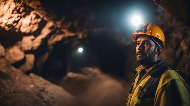 Image of a man with mining gear on looking in a dark cave to support Nickel production article