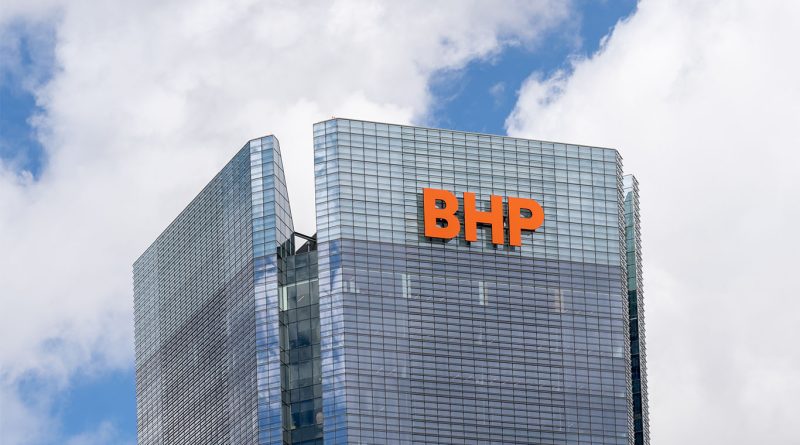BHP mining operation with copper equipment and open pit in South America