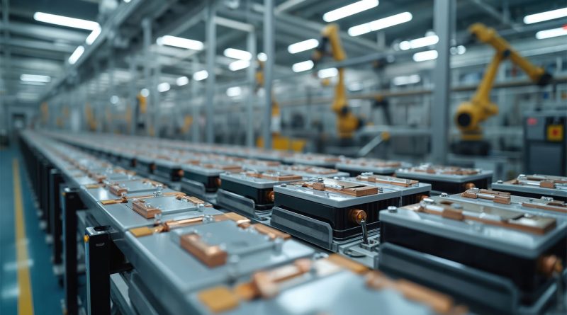 A lithium mine site in North America with infrastructure supporting electric vehicle battery production.